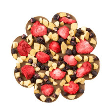 Chocolat en forme de fleur recouvert de myrtilles et de fraises. Tablette de chocolat Choc&Play